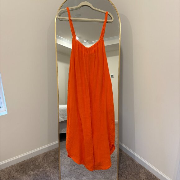 Old Navy Gauze Long Summer Orange Pocket Dress SZ M Beach Vacation Tieback - Picture 4 of 8